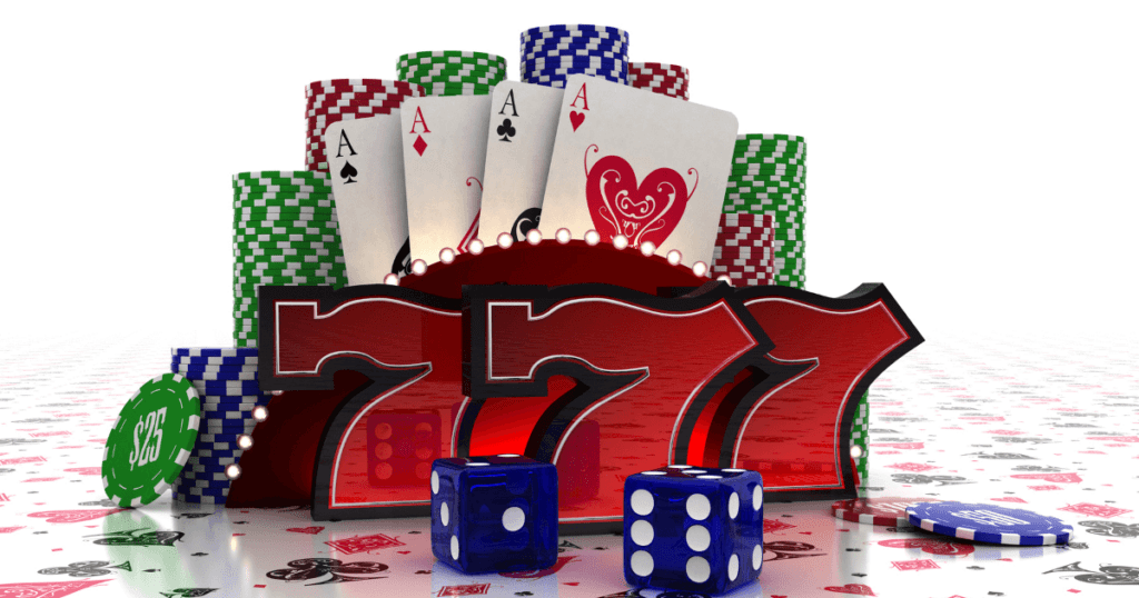 casino concept με χαρτιά, μάρκες και ζάρια